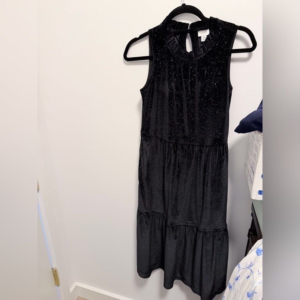 J. Crew Black Velvet Dress with Gold Accents